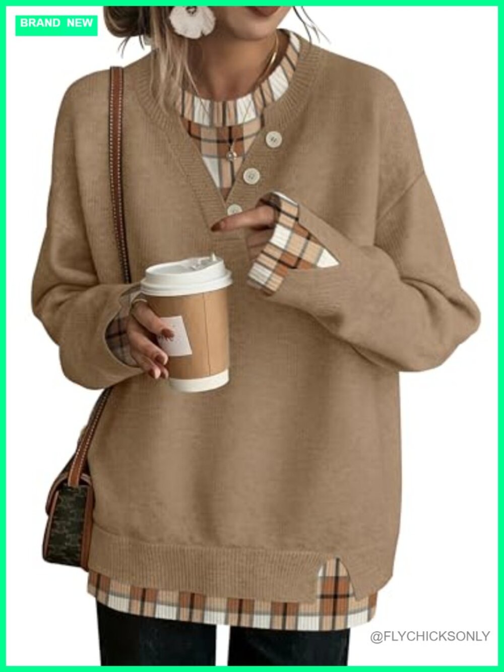 Oversized Knit Pullover Sweater Crew Neck Drop Shoulder Women's